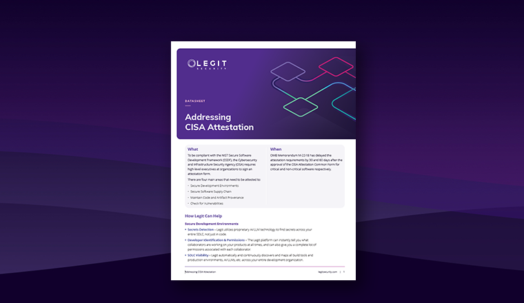 Addressing CISA Attestation - Datasheet - Legit Security - Featured Image