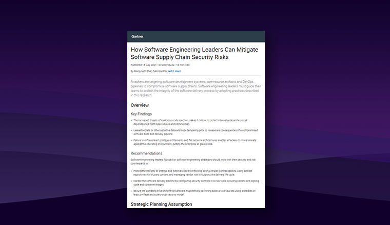 Resources Library - Guide - Gartner Report - How Software Engineering Leaders Can Mitigate Software Supply Chain Security Risks